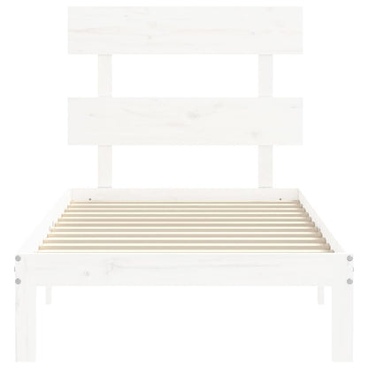 Bedframe met hoofdbord massief hout wit 100x200 cm 100 x 200 cm Wit met hoofdbord