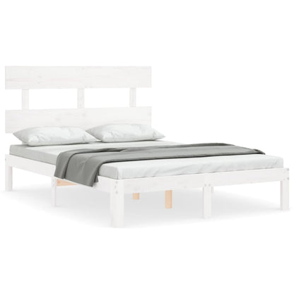 Bedframe met hoofdbord massief hout wit 120x200 cm 120 x 200 cm Wit met hoofdbord