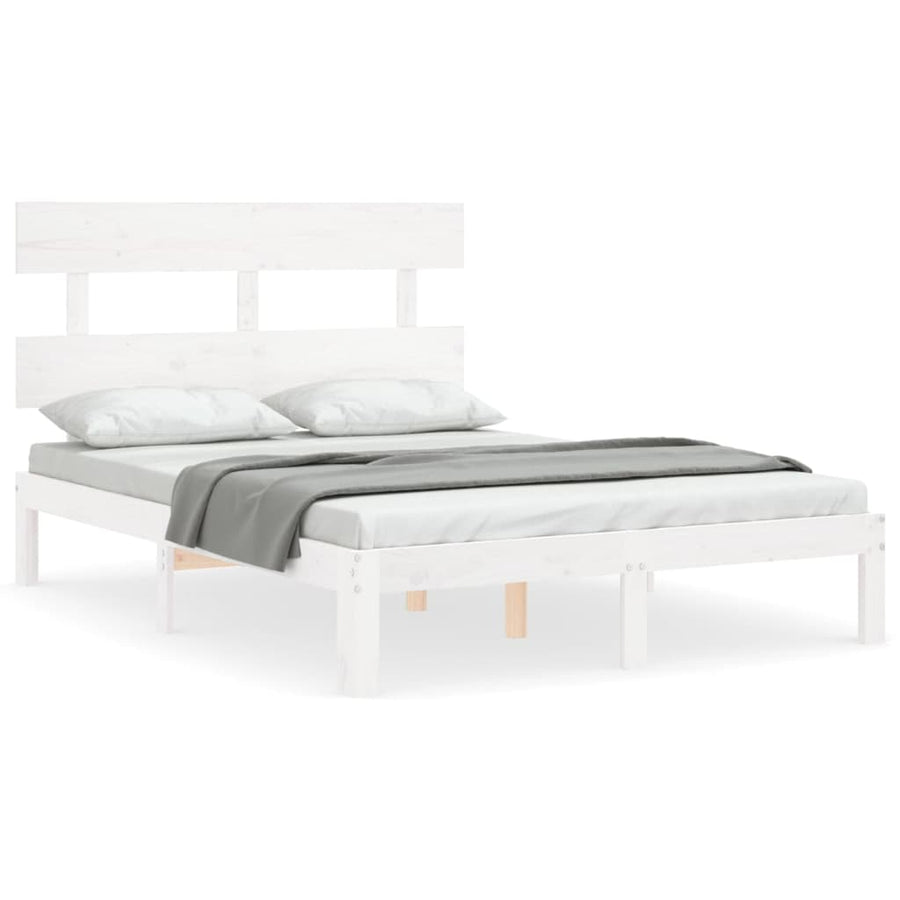 Bedframe met hoofdbord massief hout wit 120x200 cm 120 x 200 cm Wit met hoofdbord