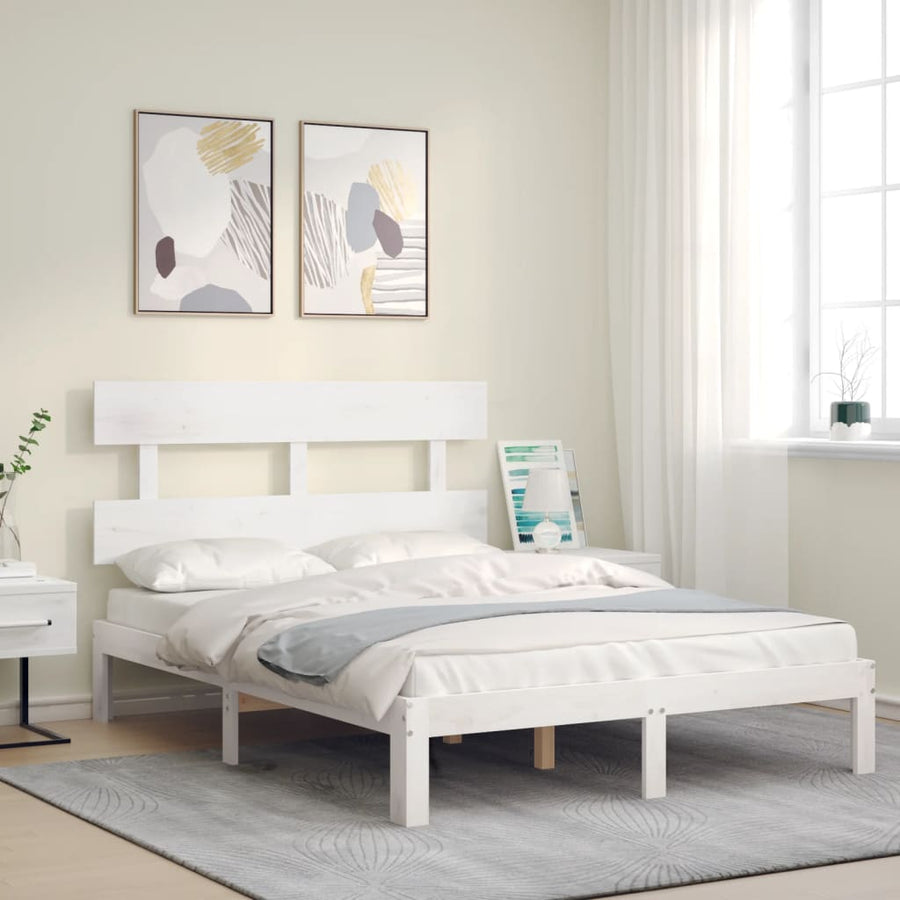 Bedframe met hoofdbord massief hout wit 120x200 cm 120 x 200 cm Wit met hoofdbord