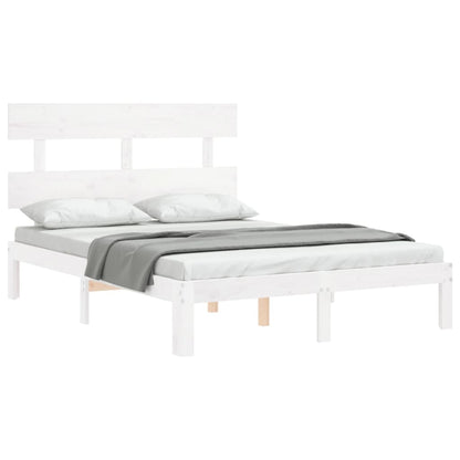 Bedframe met hoofdbord massief hout wit 120x200 cm 120 x 200 cm Wit met hoofdbord