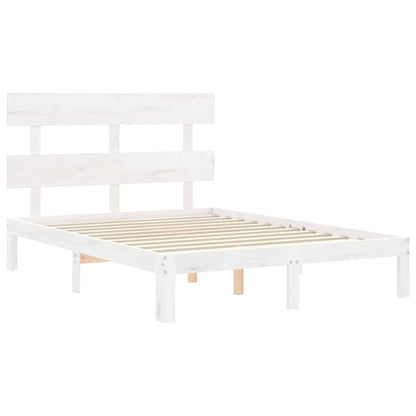 Bedframe met hoofdbord massief hout wit 120x200 cm 120 x 200 cm Wit met hoofdbord