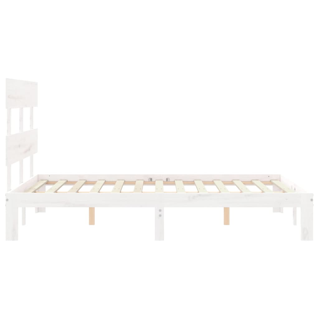 Bedframe met hoofdbord massief hout wit 120x200 cm 120 x 200 cm Wit met hoofdbord