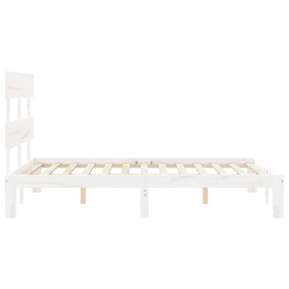 Bedframe met hoofdbord massief hout wit 120x200 cm 120 x 200 cm Wit met hoofdbord