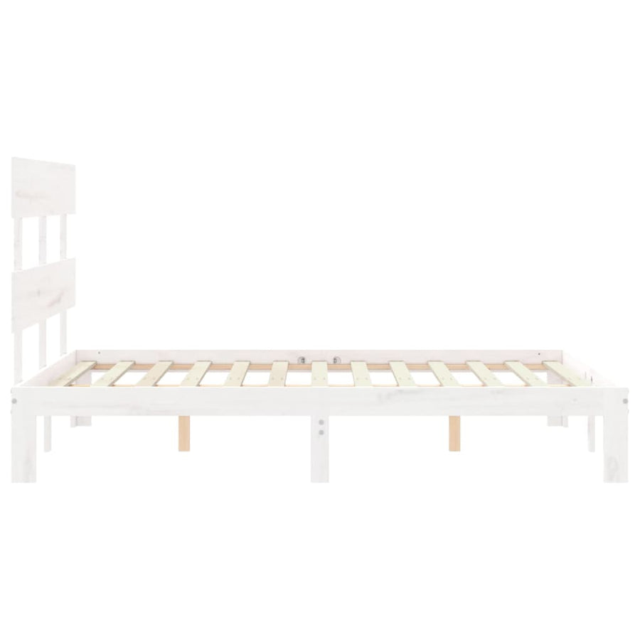 Bedframe met hoofdbord massief hout wit 120x200 cm 120 x 200 cm Wit met hoofdbord