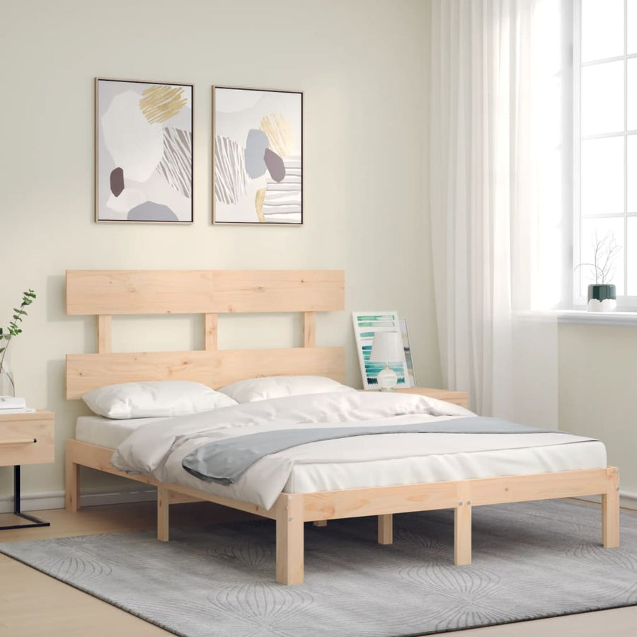 Bedframe met hoofdbord massief hout 140x200 cm 140 x 200 cm Naturel met hoofdbord