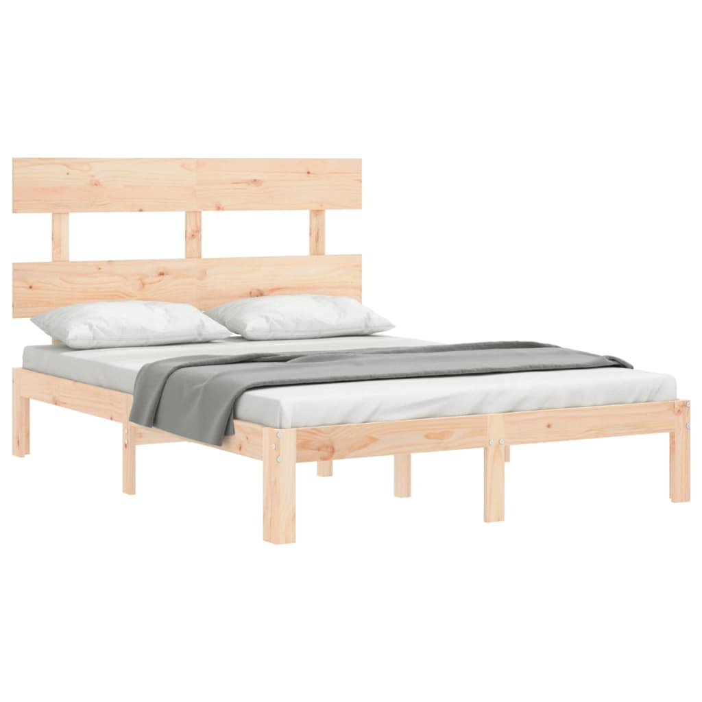 Bedframe met hoofdbord massief hout 140x200 cm 140 x 200 cm Naturel met hoofdbord