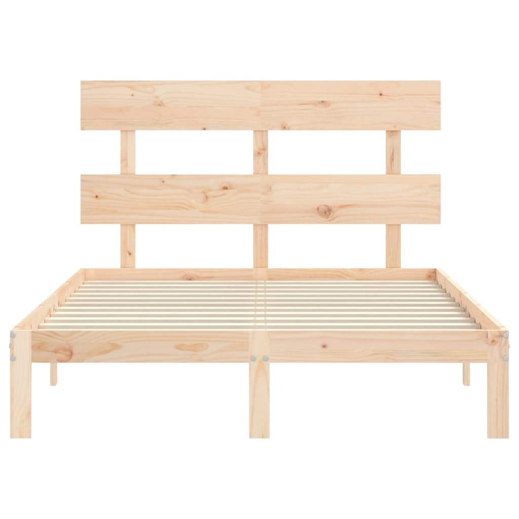 Bedframe met hoofdbord massief hout 140x200 cm 140 x 200 cm Naturel met hoofdbord