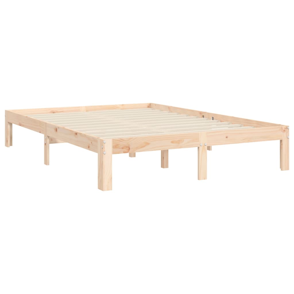 Bedframe met hoofdbord massief hout 140x200 cm 140 x 200 cm Naturel met hoofdbord