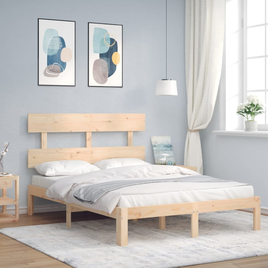 Bedframe met hoofdbord massief hout 140x200 cm 140 x 200 cm Naturel met hoofdbord