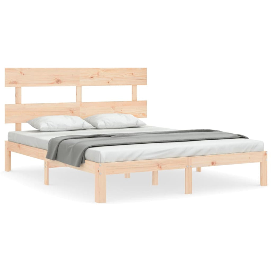 Bedframe met hoofdbord massief hout 5 FT King Size 150 x 200 cm Naturel met hoofdbord