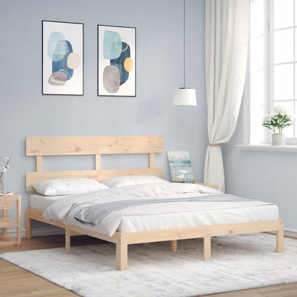 Bedframe met hoofdbord massief hout 5 FT King Size 150 x 200 cm Naturel met hoofdbord