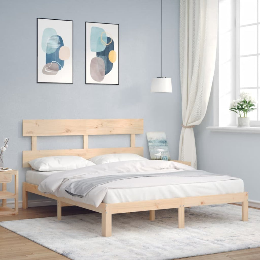 Bedframe met hoofdbord massief hout 5 FT King Size 150 x 200 cm Naturel met hoofdbord
