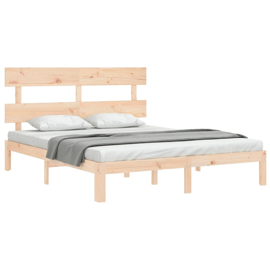 Bedframe met hoofdbord massief hout 5 FT King Size 150 x 200 cm Naturel met hoofdbord