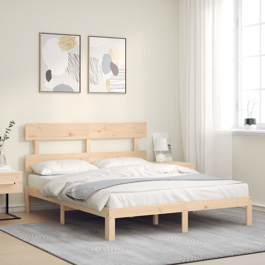 Bedframe met hoofdbord massief hout 5 FT King Size 150 x 200 cm Naturel met hoofdbord
