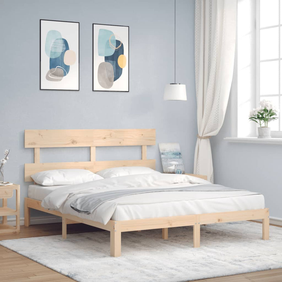 Bedframe met hoofdbord massief hout 160x200 cm 160 x 200 cm Naturel met hoofdbord