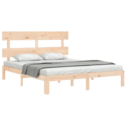 Bedframe met hoofdbord massief hout 160x200 cm 160 x 200 cm Naturel met hoofdbord