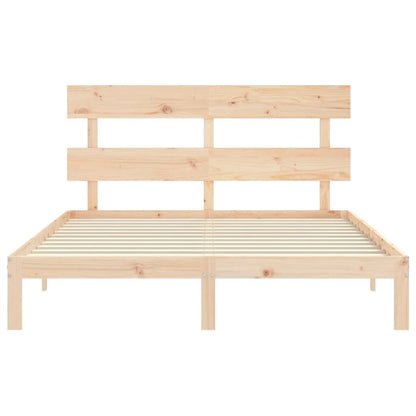 Bedframe met hoofdbord massief hout 160x200 cm 160 x 200 cm Naturel met hoofdbord