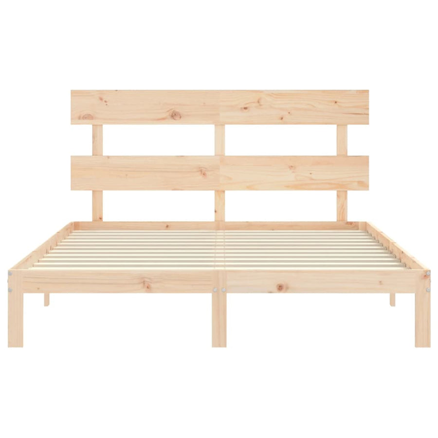 Bedframe met hoofdbord massief hout 160x200 cm 160 x 200 cm Naturel met hoofdbord