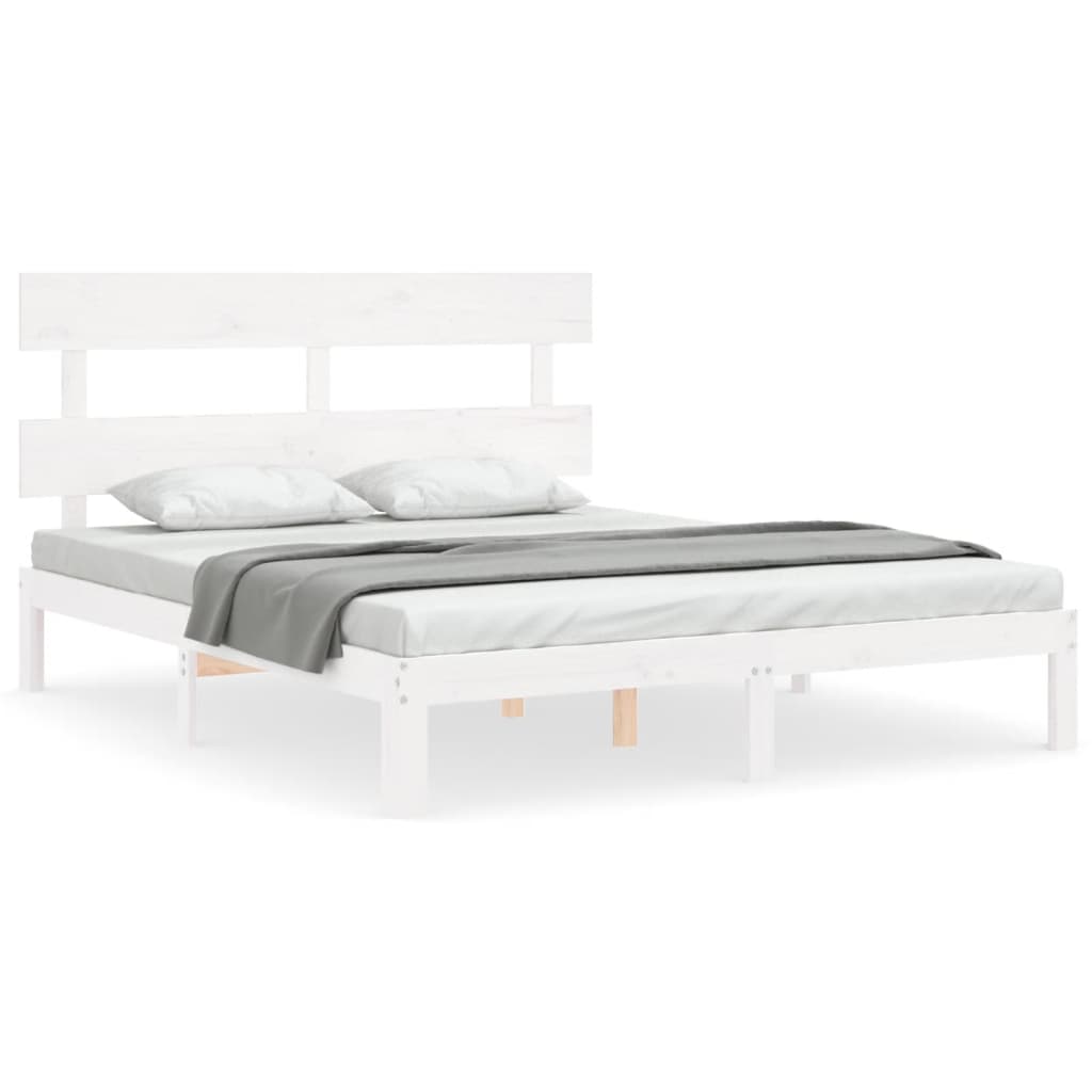Bedframe met hoofdbord massief hout wit 160x200 cm 160 x 200 cm Wit met hoofdbord