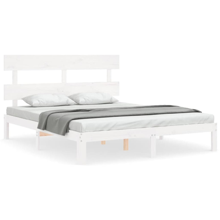 Bedframe met hoofdbord massief hout wit 160x200 cm 160 x 200 cm Wit met hoofdbord
