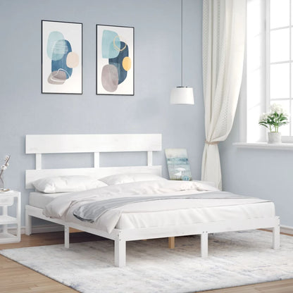 Bedframe met hoofdbord massief hout wit 160x200 cm 160 x 200 cm Wit met hoofdbord