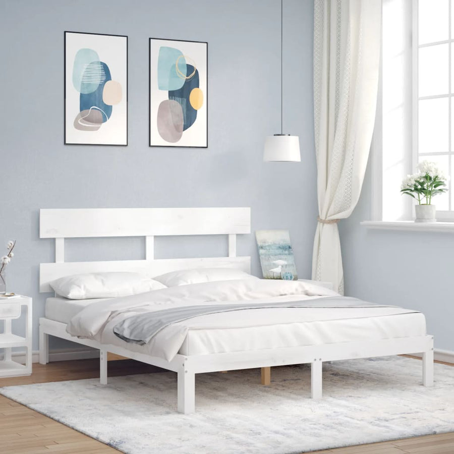 Bedframe met hoofdbord massief hout wit 160x200 cm 160 x 200 cm Wit met hoofdbord