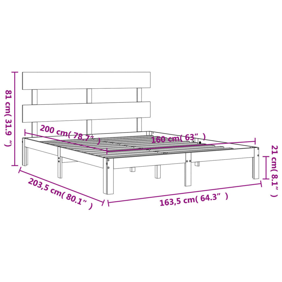 Bedframe met hoofdbord massief hout wit 160x200 cm 160 x 200 cm Wit met hoofdbord