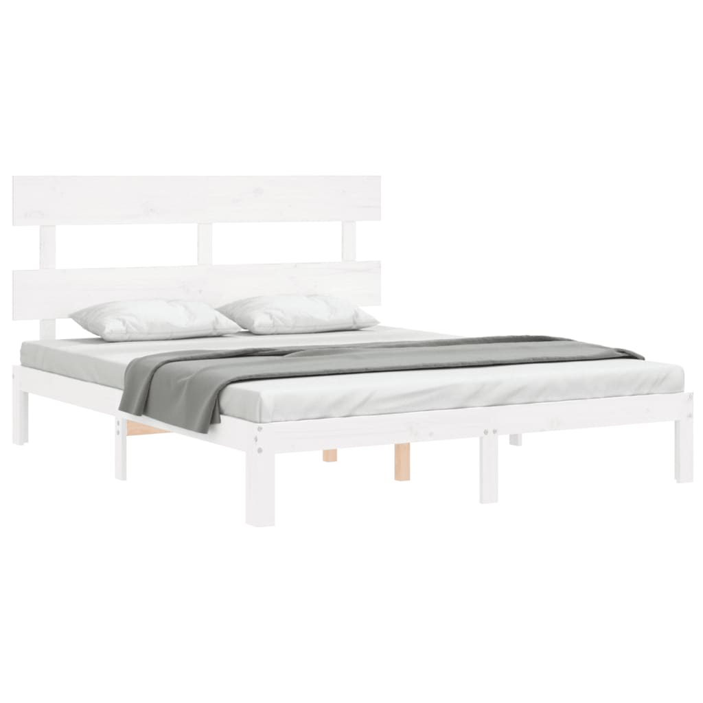 Bedframe met hoofdbord massief hout wit 160x200 cm 160 x 200 cm Wit met hoofdbord