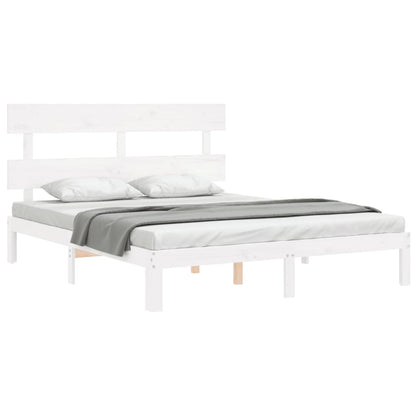 Bedframe met hoofdbord massief hout wit 160x200 cm 160 x 200 cm Wit met hoofdbord