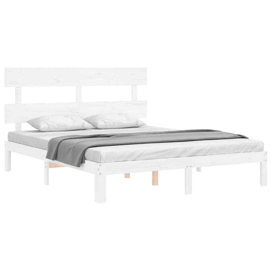 Bedframe met hoofdbord massief hout wit 160x200 cm 160 x 200 cm Wit met hoofdbord