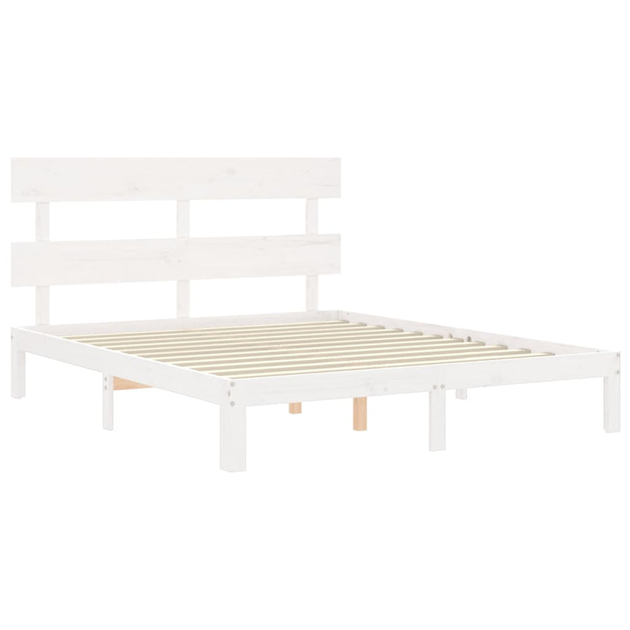 Bedframe met hoofdbord massief hout wit 160x200 cm 160 x 200 cm Wit met hoofdbord