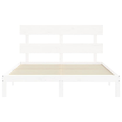 Bedframe met hoofdbord massief hout wit 160x200 cm 160 x 200 cm Wit met hoofdbord