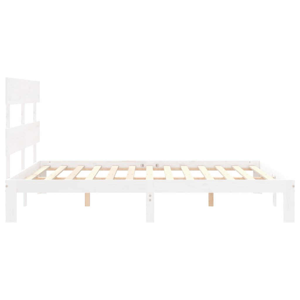 Bedframe met hoofdbord massief hout wit 160x200 cm 160 x 200 cm Wit met hoofdbord