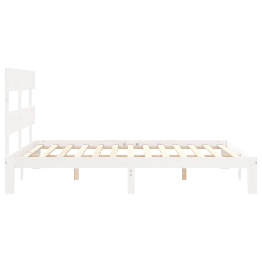 Bedframe met hoofdbord massief hout wit 160x200 cm 160 x 200 cm Wit met hoofdbord