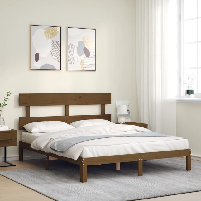 Bedframe met hoofdbord hout honingbruin 160x200 cm 160 x 200 cm Honingbruin met hoofdbord