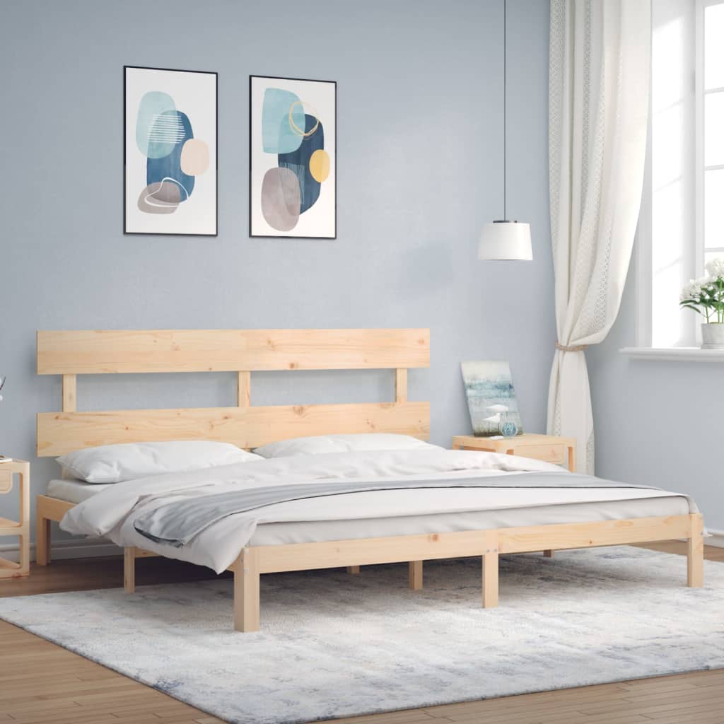 Bedframe met hoofdbord massief hout 6FT Super King 180 x 200 cm Naturel met hoofdbord