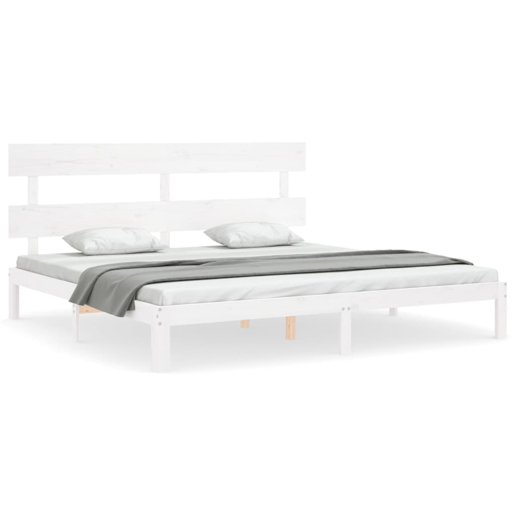 Bedframe met hoofdbord massief hout wit Super King Size 180 x 200 cm Wit met hoofdbord