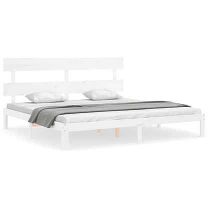 Bedframe met hoofdbord massief hout wit Super King Size 180 x 200 cm Wit met hoofdbord