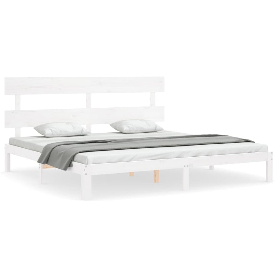 Bedframe met hoofdbord massief hout wit Super King Size 180 x 200 cm Wit met hoofdbord