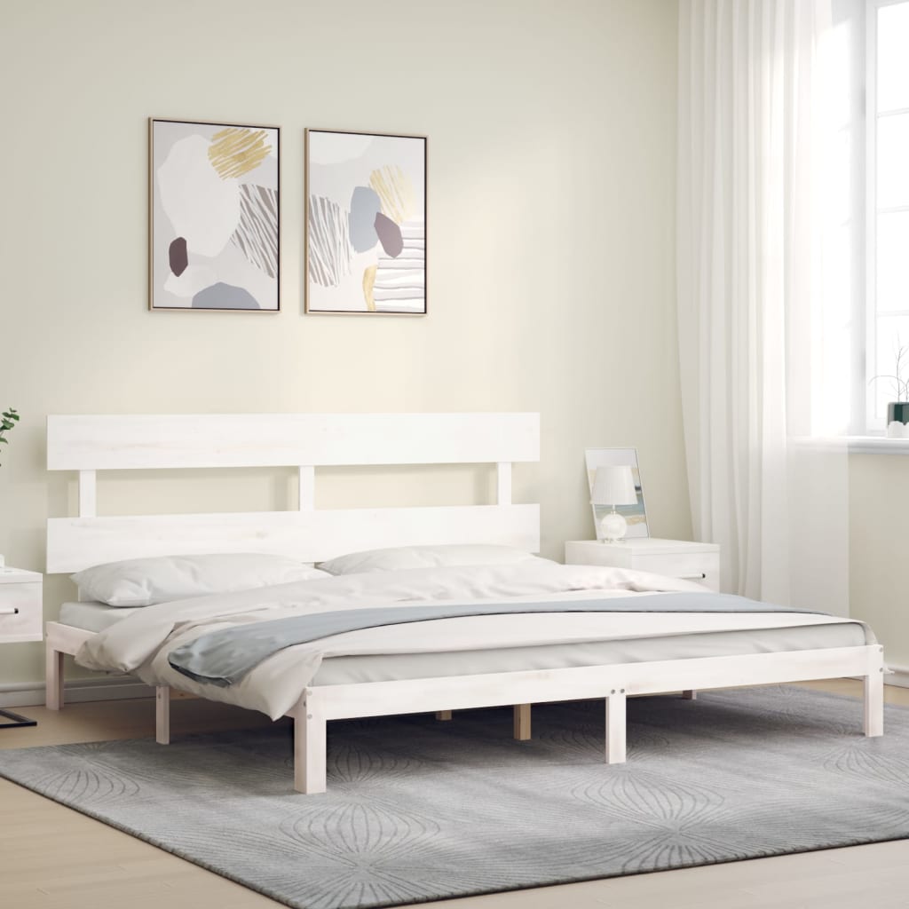 Bedframe met hoofdbord massief hout wit Super King Size 180 x 200 cm Wit met hoofdbord