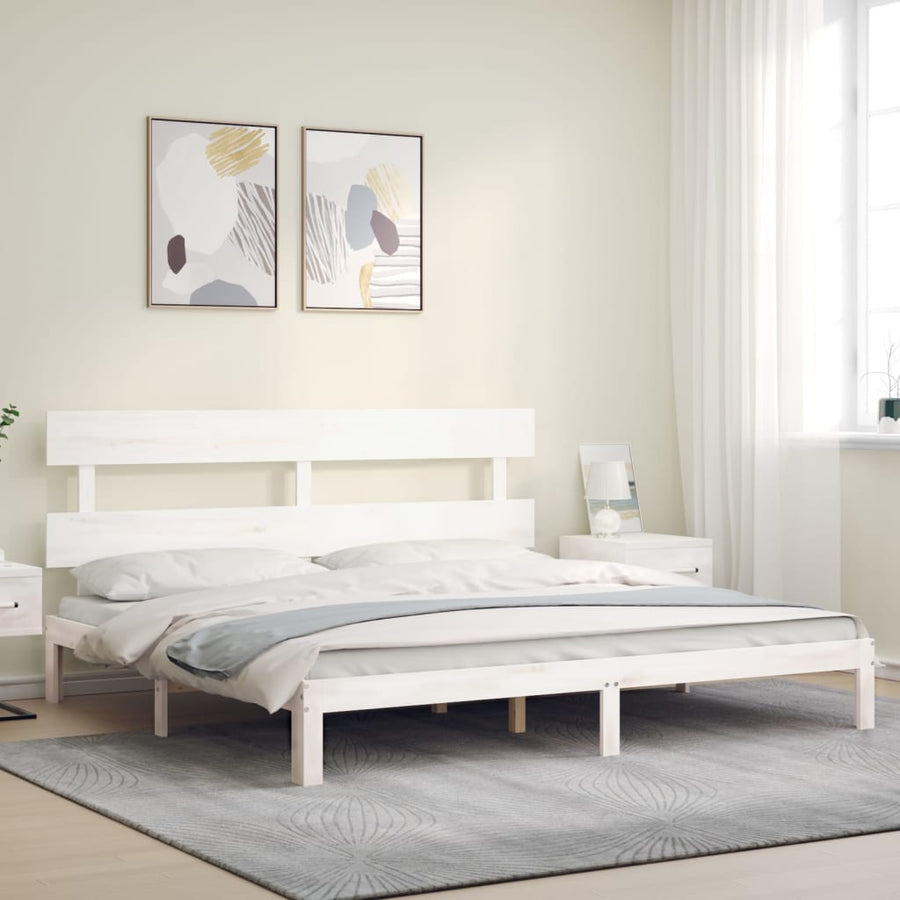 Bedframe met hoofdbord massief hout wit Super King Size 180 x 200 cm Wit met hoofdbord