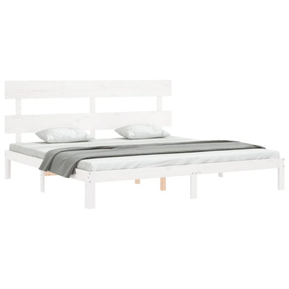 Bedframe met hoofdbord massief hout wit Super King Size 180 x 200 cm Wit met hoofdbord