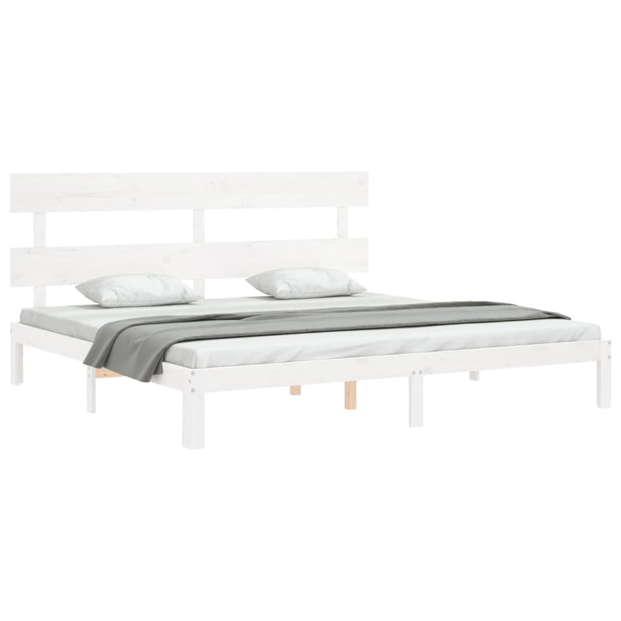 Bedframe met hoofdbord massief hout wit Super King Size 180 x 200 cm Wit met hoofdbord