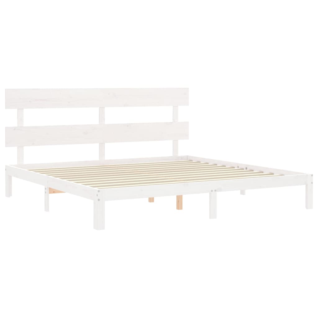 Bedframe met hoofdbord massief hout wit Super King Size 180 x 200 cm Wit met hoofdbord