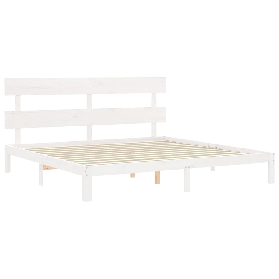 Bedframe met hoofdbord massief hout wit Super King Size 180 x 200 cm Wit met hoofdbord