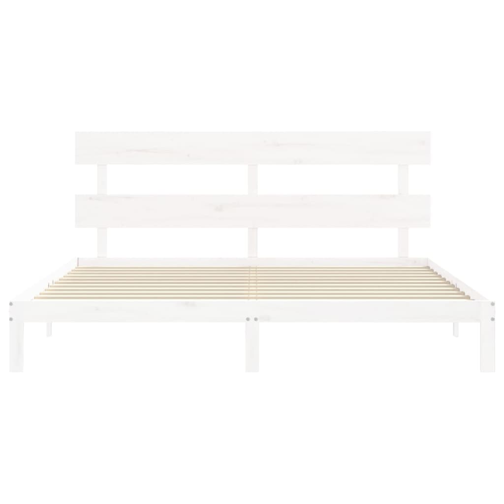 Bedframe met hoofdbord massief hout wit Super King Size 180 x 200 cm Wit met hoofdbord