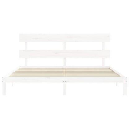 Bedframe met hoofdbord massief hout wit Super King Size 180 x 200 cm Wit met hoofdbord