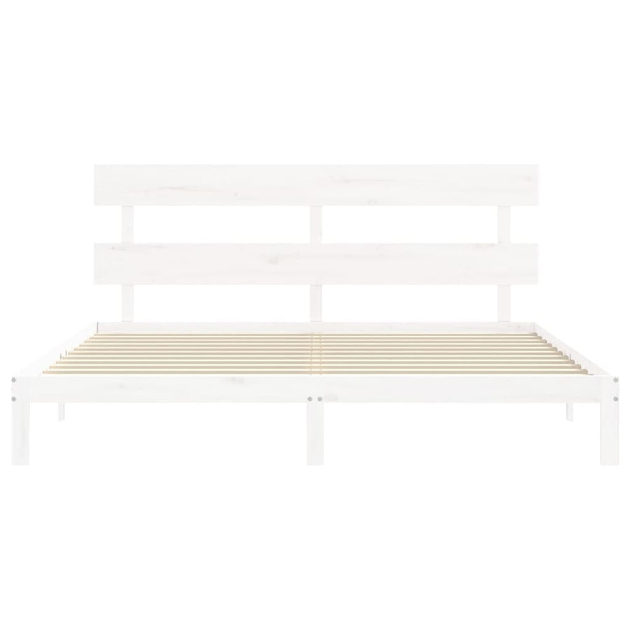Bedframe met hoofdbord massief hout wit Super King Size 180 x 200 cm Wit met hoofdbord