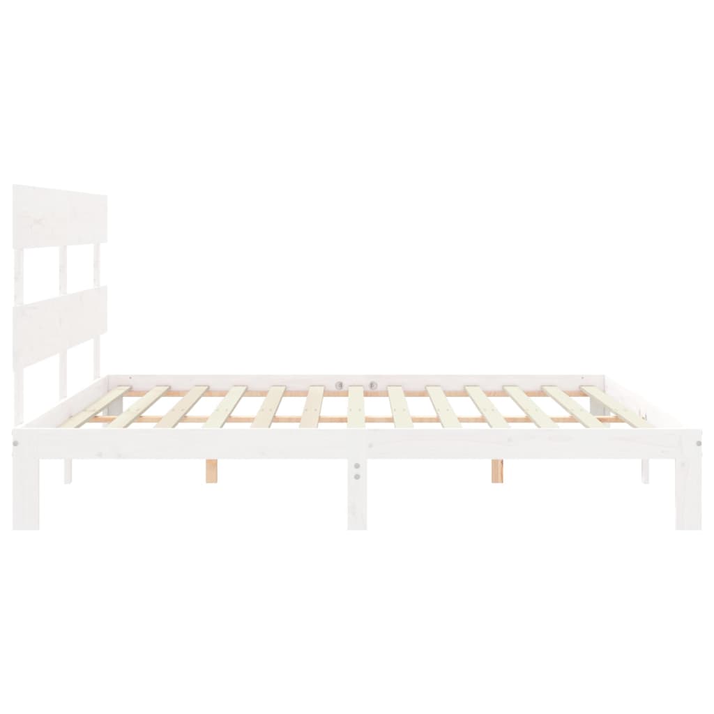 Bedframe met hoofdbord massief hout wit Super King Size 180 x 200 cm Wit met hoofdbord